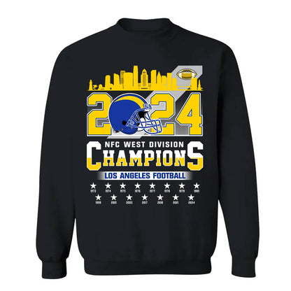 2024 Los Angeles Football NFC West Division Champions Skyline Shirts, 2024 NFC West Champs Apparel For Los Angeles Football Fans