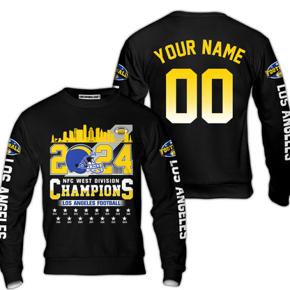 2024 Los Angeles Football NFC West Division Champions Skyline Custom V-neck Jersey, 2024 NFC West Champs Custom Double Sided V-neck Jersey Shirts