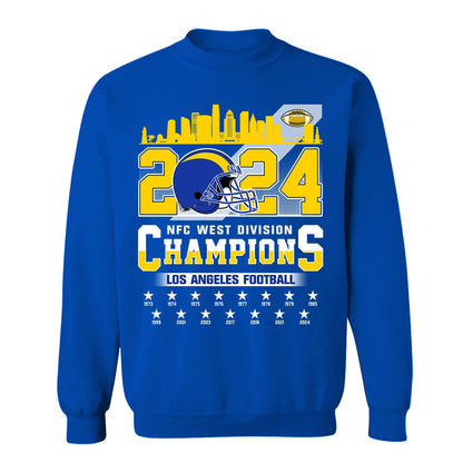 2024 Los Angeles Football NFC West Division Champions Skyline Shirts, 2024 NFC West Champs Apparel For Los Angeles Football Fans