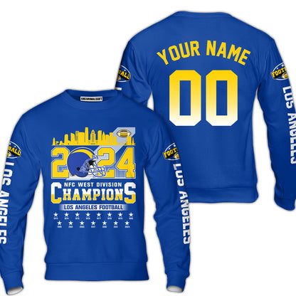 2024 Los Angeles Football NFC West Division Champions Skyline Custom V-neck Jersey, 2024 NFC West Champs Custom Double Sided V-neck Jersey Shirts