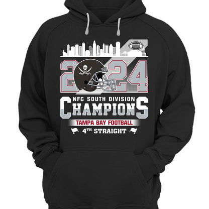 2024 Tampa Bay Football NFC South Division Champions Skyline V-neck Shirt, 2024 NFC South Champs V-neck Shirts For Tampa Bay Football Fans