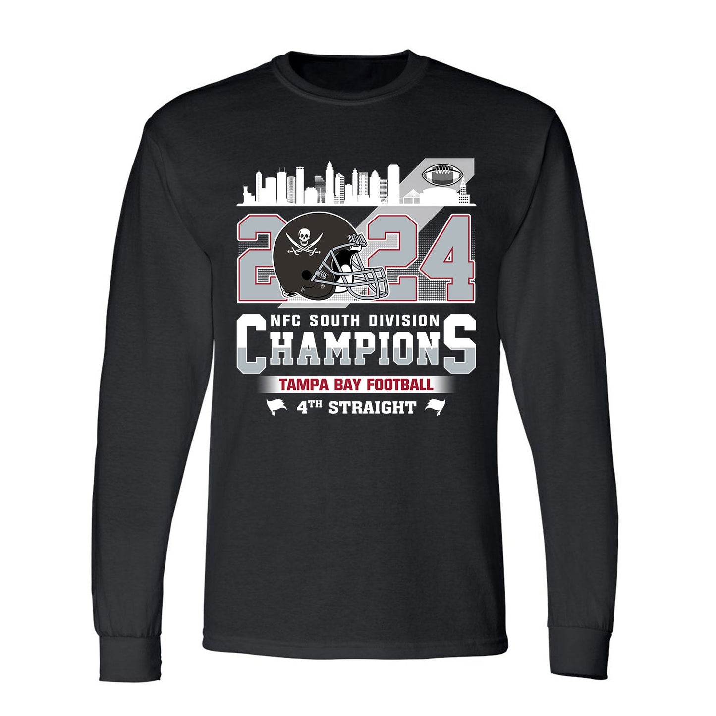 2024 Tampa Bay Football NFC South Division Champions Skyline Long Sleeve Shirt, 2024 NFC South Champs Long Sleeve Shirts For Tampa Bay Football Fans