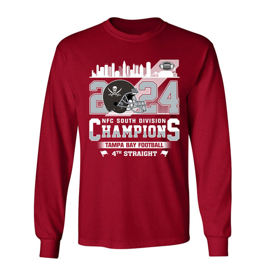 2024 Tampa Bay Football NFC South Division Champions Skyline Long Sleeve Shirt, 2024 NFC South Champs Long Sleeve Shirts For Tampa Bay Football Fans