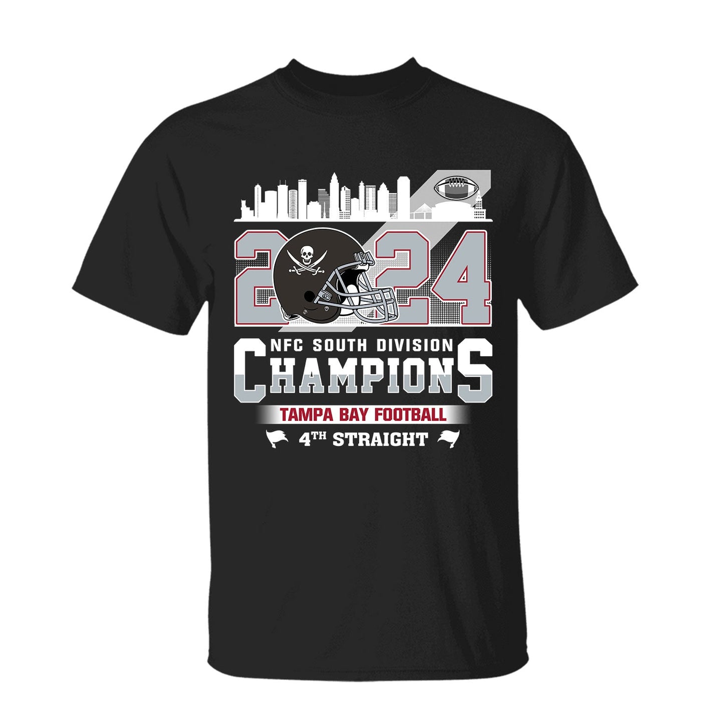 2024 Tampa Bay Football NFC South Division Champions Skyline V-neck Shirt, 2024 NFC South Champs V-neck Shirts For Tampa Bay Football Fans
