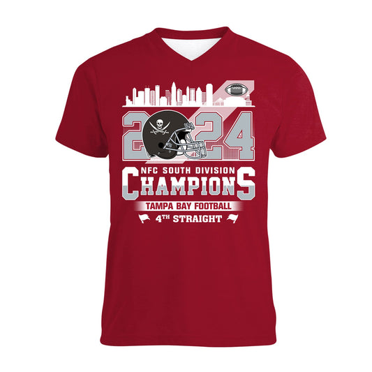 2024 Tampa Bay Football NFC South Division Champions Skyline V-neck Shirt, 2024 NFC South Champs V-neck Shirts For Tampa Bay Football Fans