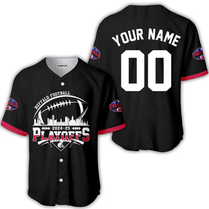 Buffalo American Football 2024-25 Playoffs Skyline Custom Baseball Jersey Shirt, Playoffs Buffalo Football Game Day Custom 2 Sided Baseball Jersey