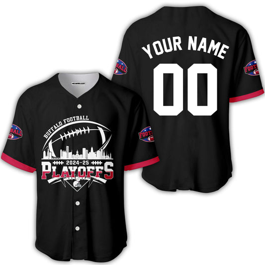 Buffalo American Football 2024-25 Playoffs Skyline Custom Baseball Jersey Shirt, Playoffs Buffalo Football Game Day Custom 2 Sided Baseball Jersey