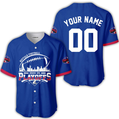 Buffalo American Football 2024-25 Playoffs Skyline Custom Long Sleeve Shirt, Playoffs Buffalo Football Game Day Custom 2 Sided Long Sleeve Shirt