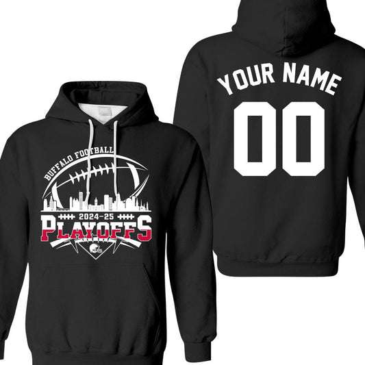 Buffalo American Football 2024-25 Playoffs Skyline Double Sided Hoodie, Buffalo Game Day Playoffs Custom Hoodie, 2 Sided Hoodie For Buffalo Football