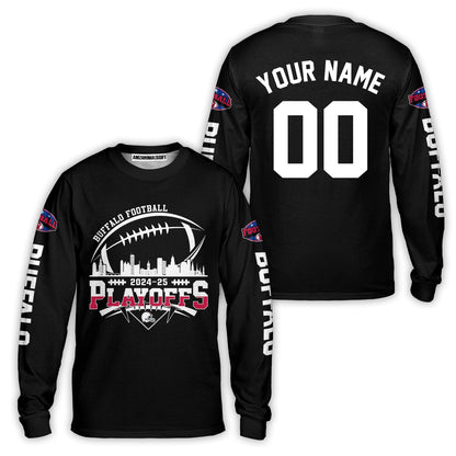 Buffalo American Football 2024-25 Playoffs Skyline Custom Long Sleeve Shirt, Playoffs Buffalo Football Game Day Custom 2 Sided Long Sleeve Shirt