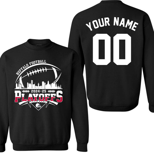 Buffalo American Football 2024-25 Playoffs Skyline Double Sided Sweatshirt, Playoffs Game Day Custom 2 Sided Sweatshirt For Buffalo Football