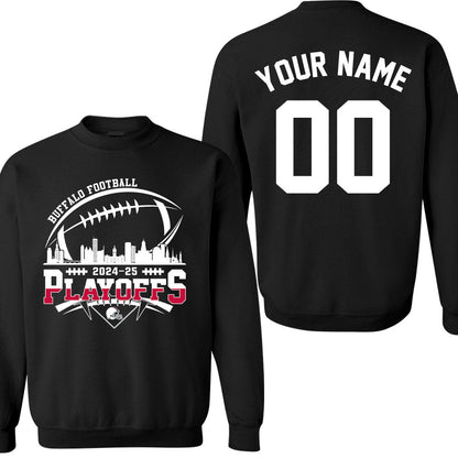 Buffalo American Football 2024-25 Playoffs Skyline Double Sided Long Sleeve Shirt, Playoffs Game Day Custom 2 Sided Long Sleeve Shirts