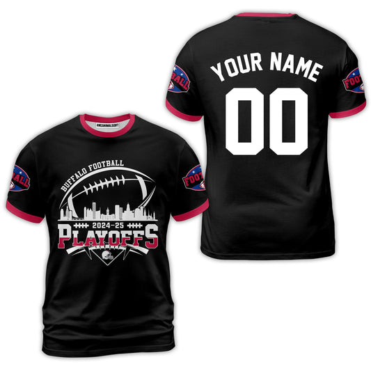 Buffalo American Football 2024-25 Playoffs Skyline Custom Shirts, Buffalo Game Day Custom 2 Sided Shirts, Playoffs Shirt For Buffalo  Football Fans