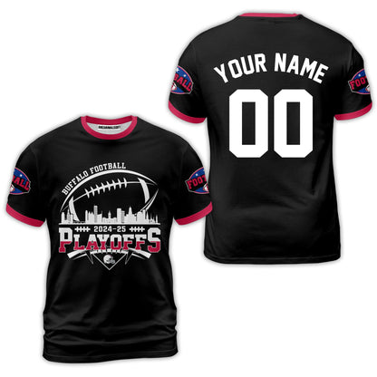 Buffalo American Football 2024-25 Playoffs Skyline Custom Long Sleeve Shirt, Playoffs Buffalo Football Game Day Custom 2 Sided Long Sleeve Shirt
