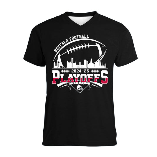 Buffalo American Football 2024-25 Playoffs Skyline V-neck Shirt, Playoffs Game Day V-neck Shirt For Buffalo Football Fans