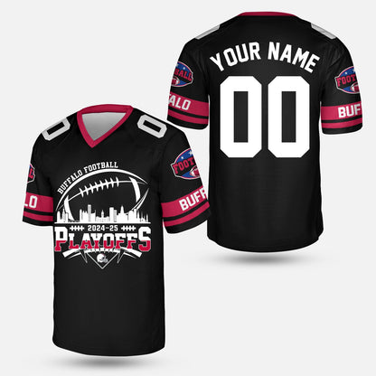 Buffalo American Football 2024-25 Playoffs Skyline Custom Long Sleeve Shirt, Playoffs Buffalo Football Game Day Custom 2 Sided Long Sleeve Shirt
