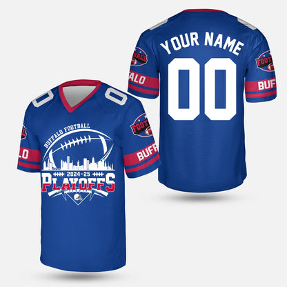 Buffalo American Football 2024-25 Playoffs Skyline Custom Long Sleeve Shirt, Playoffs Buffalo Football Game Day Custom 2 Sided Long Sleeve Shirt