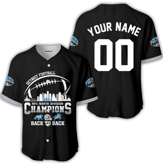 Customized Detroit Football 2024 NFC North Division Champions Back To Back Baseball Jersey, NFC North Detroit Champs Custom Apparel