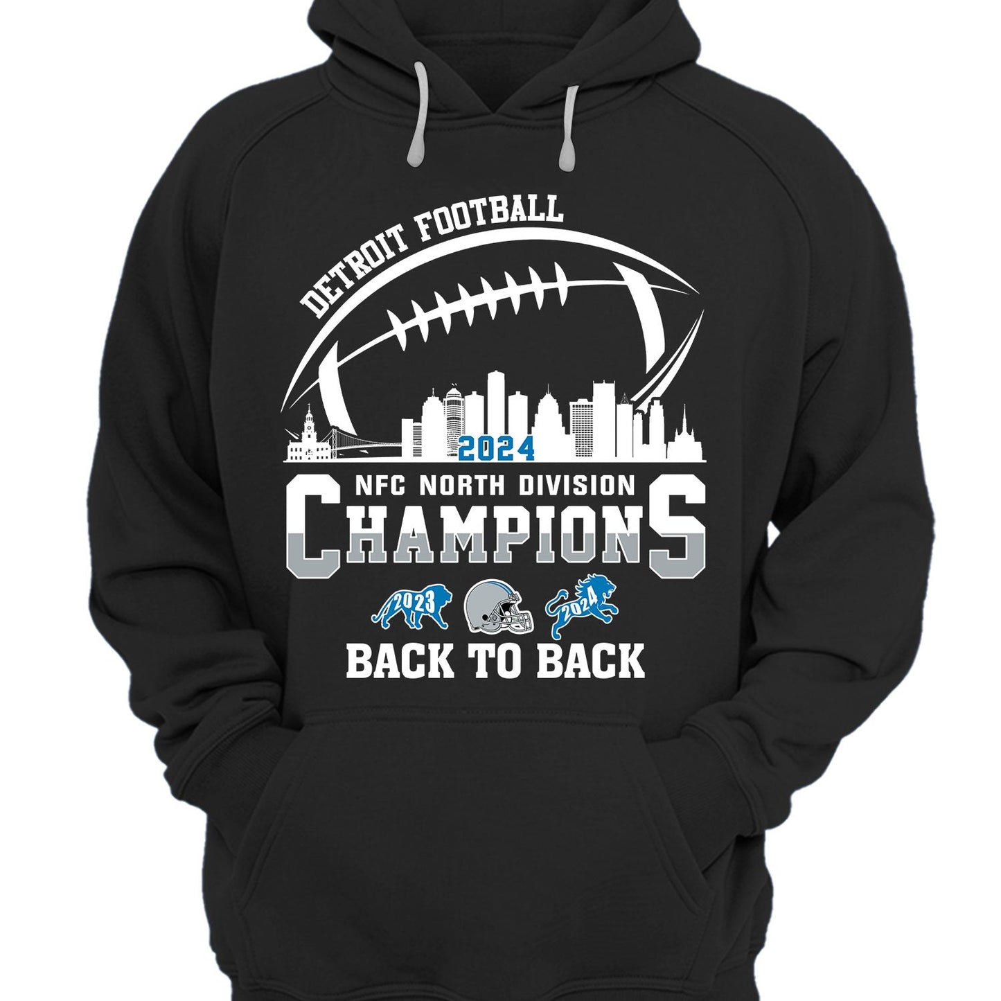 Detroit Football 2024 NFC North Division Champions Back To Back V-neck Shirt, NFC North Champs Detroit Apparel For Football Fans