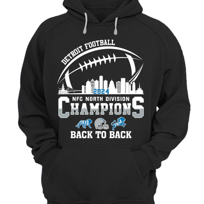 Detroit Football 2024 NFC North Division Champions Back To Back Sweatshirt, NFC North Champs Apparel For Detroit Football Fans