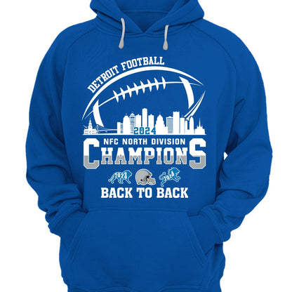 Detroit Football 2024 NFC North Division Champions Back To Back Hoodie, 2024 NFC North Champs Apparel For Detroit Football Fans