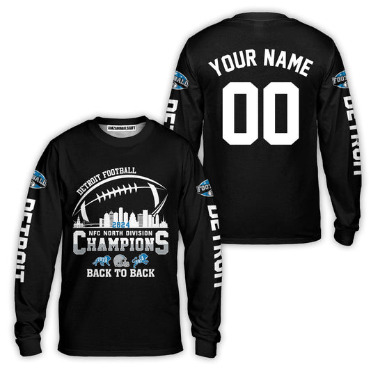 Customized Detroit Football 2024 NFC North Division Champions Back To Back Long Sleeve Shirt, NFC North Detroit Champs Custom Shirts