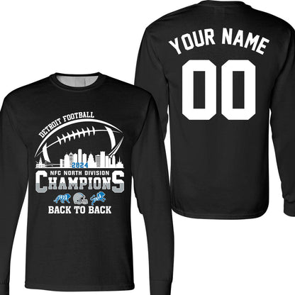 Personalized Detroit Football 2024 NFC North Division Champions Back To Back V-neck Shirt 2-Side, Detroit Football Champs Shirts