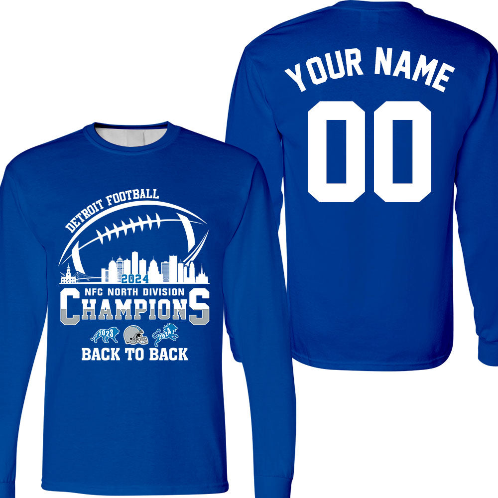 Detroit Football NFC North Division Champions Back To Back Double Sided Shirts, 2024 NFC North Champs 2 Sided Custom Shirts