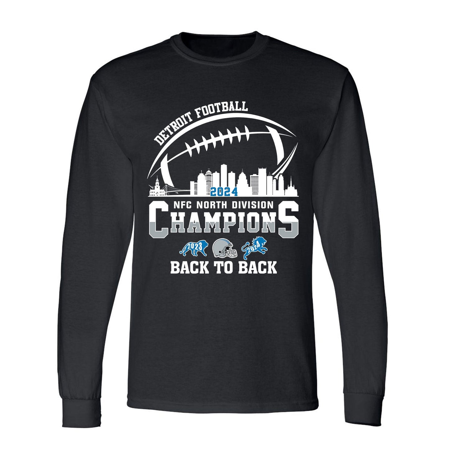 Detroit Football 2024 NFC North Division Champions Back To Back Long Sleeve Shirt, NFC North Champs Detroit Apparel For Fans