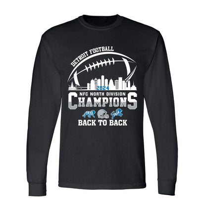 Detroit Football 2024 NFC North Division Champions Back To Back Long Sleeve Shirt, NFC North Champs Detroit Apparel For Fans