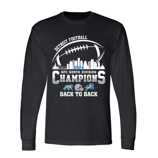 Detroit Football 2024 NFC North Division Champions Back To Back Long Sleeve Shirt, NFC North Champs Detroit Apparel For Fans