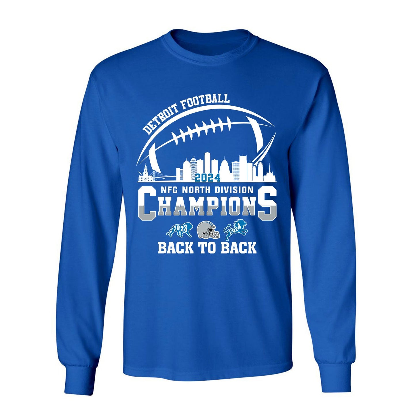 Detroit Football 2024 NFC North Division Champions Back To Back V-neck Shirt, NFC North Champs Detroit Apparel For Football Fans