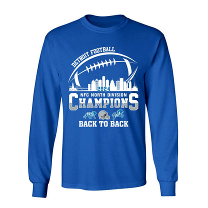 Detroit Football 2024 NFC North Division Champions Back To Back V-neck Shirt, NFC North Champs Detroit Apparel For Football Fans