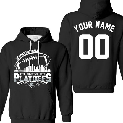 Detroit American Football 2024-25 Playoffs Skyline Double Sided V-neck Shirts, Playoffs Detroit Game Day Custom 2 Sided V-neck Shirts