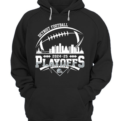 Detroit American Football 2024-25 Playoffs Skyline V-neck Shirt, Playoffs Detroit Game Day V-neck Shirts, V-neck For Detroit Football Fans