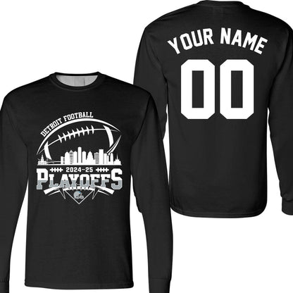 Detroit American Football 2024-25 Playoffs Skyline Double Sided V-neck Shirts, Playoffs Detroit Game Day Custom 2 Sided V-neck Shirts