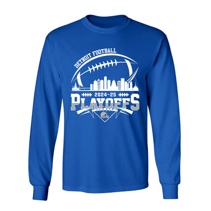 Detroit American Football 2024-25 Playoffs Skyline V-neck Shirt, Playoffs Detroit Game Day V-neck Shirts, V-neck For Detroit Football Fans