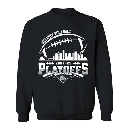 Detroit American Football 2024-25 Playoffs Skyline V-neck Shirt, Playoffs Detroit Game Day V-neck Shirts, V-neck For Detroit Football Fans