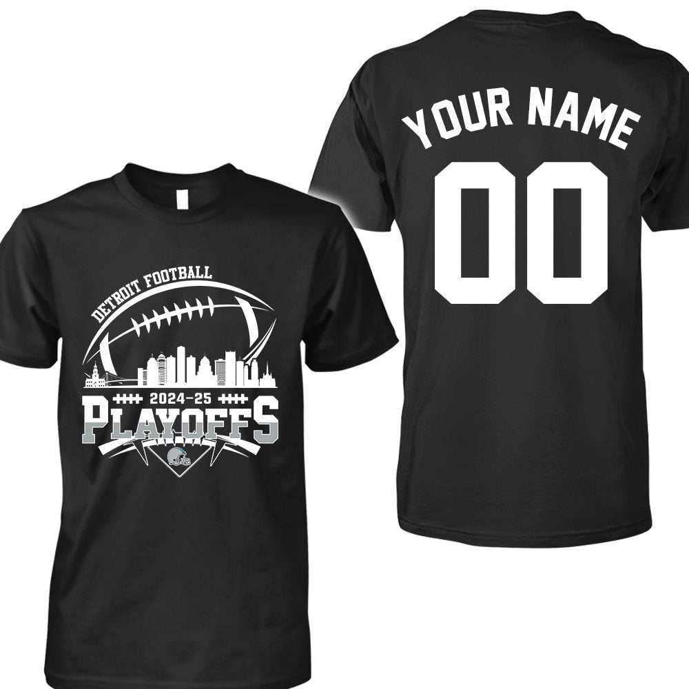 Detroit American Football 2024-25 Playoffs Skyline Double Sided V-neck Shirts, Playoffs Detroit Game Day Custom 2 Sided V-neck Shirts