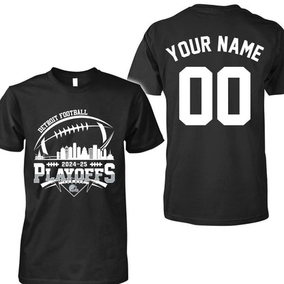 Detroit American Football 2024-25 Playoffs Skyline Double Sided V-neck Shirts, Playoffs Detroit Game Day Custom 2 Sided V-neck Shirts