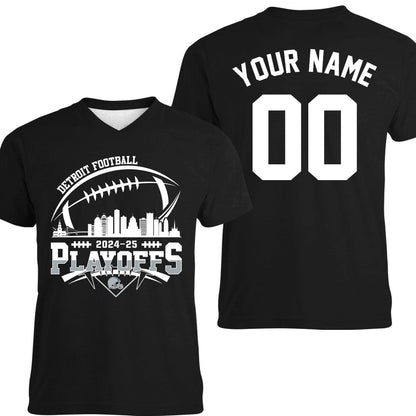 Detroit American Football 2024-25 Playoffs Skyline Double Sided V-neck Shirts, Playoffs Detroit Game Day Custom 2 Sided V-neck Shirts