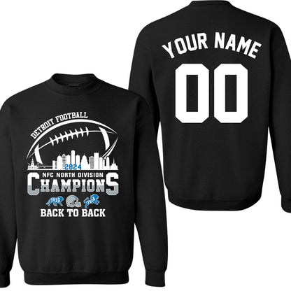 Personalized Detroit Football 2024 NFC North Division Champions Back To Back V-neck Shirt 2-Side, Detroit Football Champs Shirts