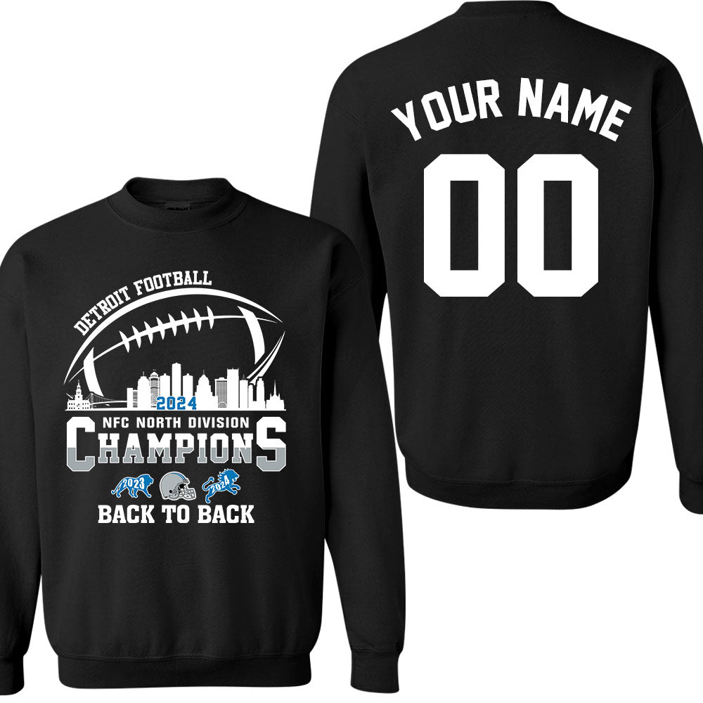Personalized Detroit Football 2024 NFC North Division Champions Back To Back Sweatshirt 2-Side, NFC North Champs Detroit Shirts
