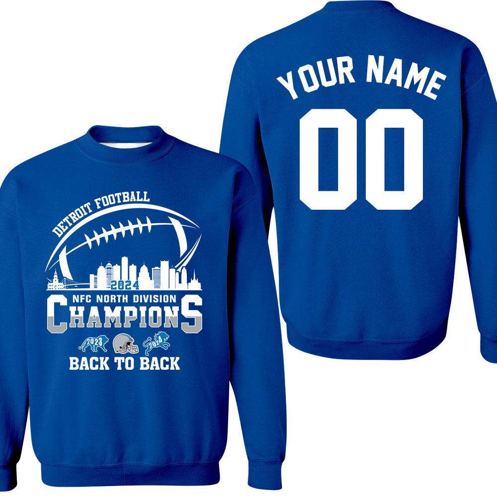 Personalized Detroit Football 2024 NFC North Division Champions Back To Back V-neck Shirt 2-Side, Detroit Football Champs Shirts