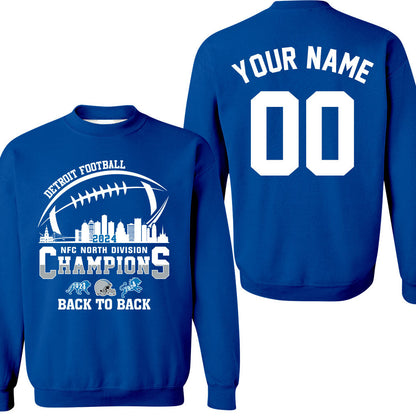 Personalized Detroit Football 2024 NFC North Division Champions Back To Back Sweatshirt 2-Side, NFC North Champs Detroit Shirts