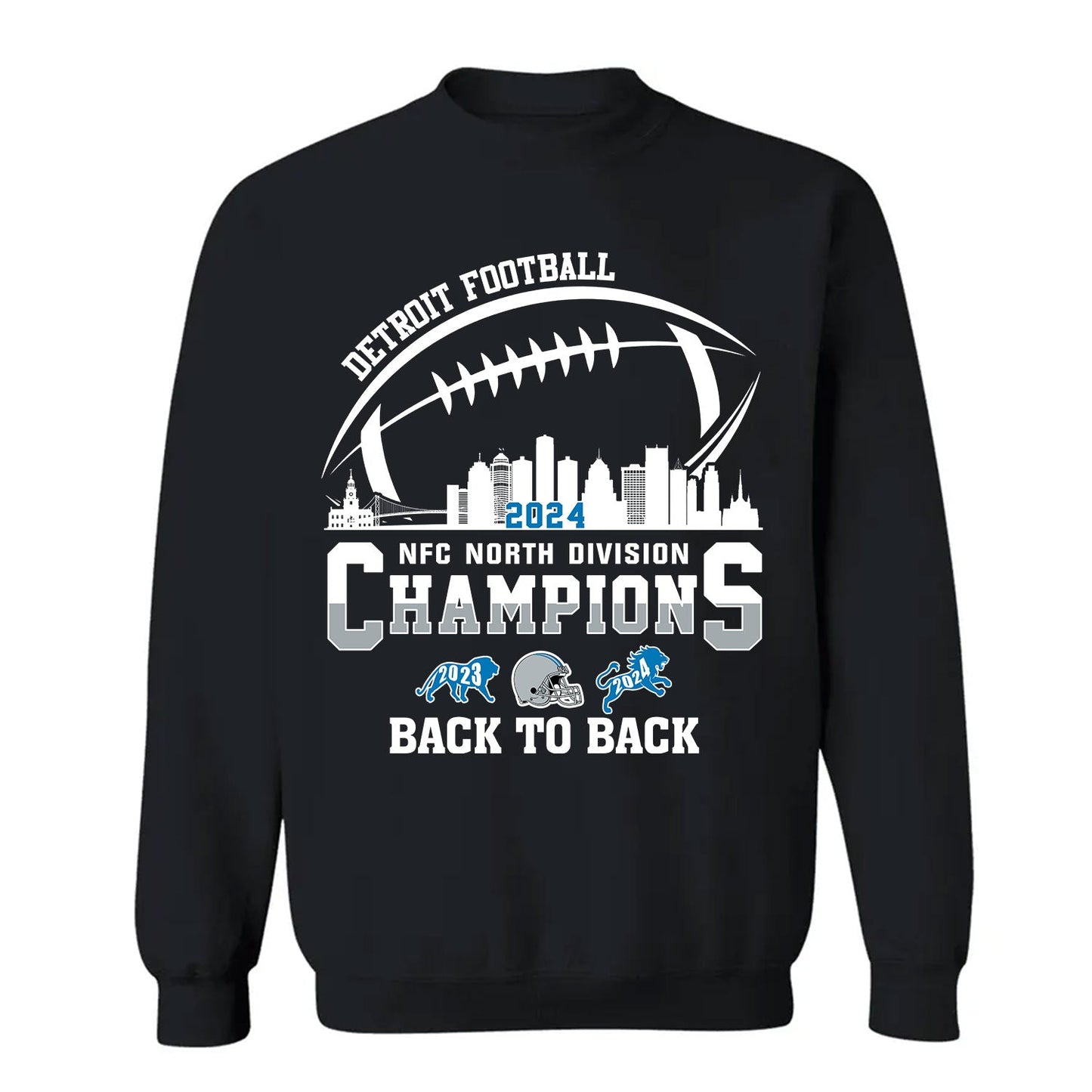 Detroit Football 2024 NFC North Division Champions Back To Back Long Sleeve Shirt, NFC North Champs Detroit Apparel For Fans