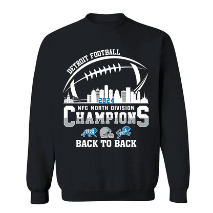 Detroit Football 2024 NFC North Division Champions Back To Back V-neck Shirt, NFC North Champs Detroit Apparel For Football Fans