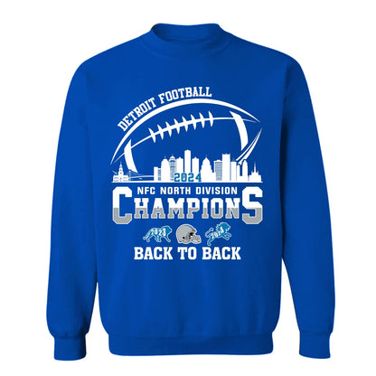 Detroit Football 2024 NFC North Division Champions Back To Back Hoodie, 2024 NFC North Champs Apparel For Detroit Football Fans