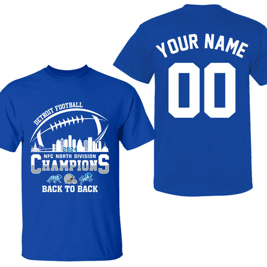 Detroit Football NFC North Division Champions Back To Back Double Sided Shirts, 2024 NFC North Champs 2 Sided Custom Shirts