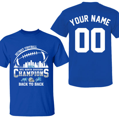 Personalized Detroit Football 2024 NFC North Division Champions Back To Back V-neck Shirt 2-Side, Detroit Football Champs Shirts